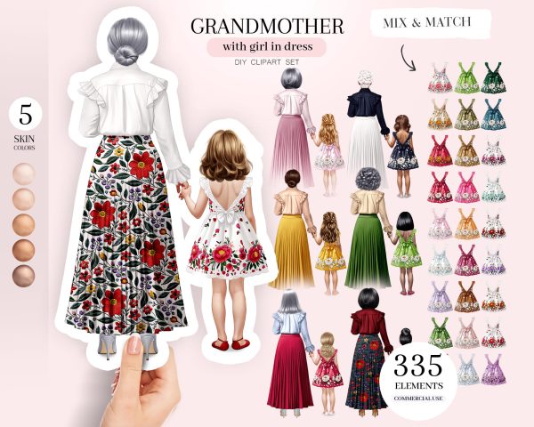 Grandma with Girl Clipart