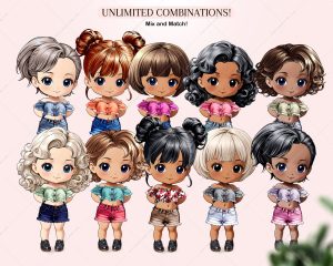 Chibi Summer Girls Clipart