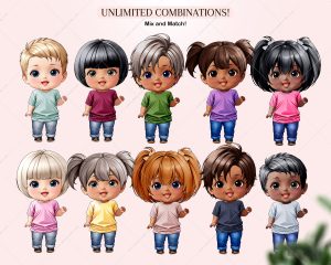 Chibi Casual Babies Clipart