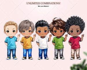 Chibi Boys in Jeans Clipart