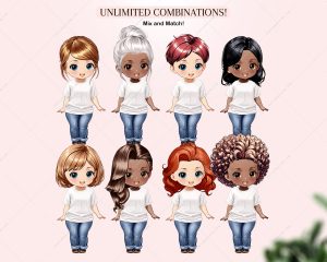 Chibi Woman Hairstyles Clipart