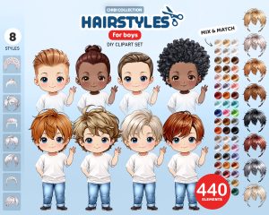 Chibi Boys Hairstyles Clipart