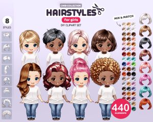 Chibi Woman Hairstyles Clipart