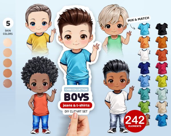 Chibi Boys in Jeans Clipart