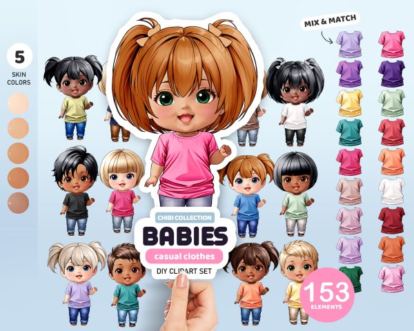 Chibi Casual Babies Clipart