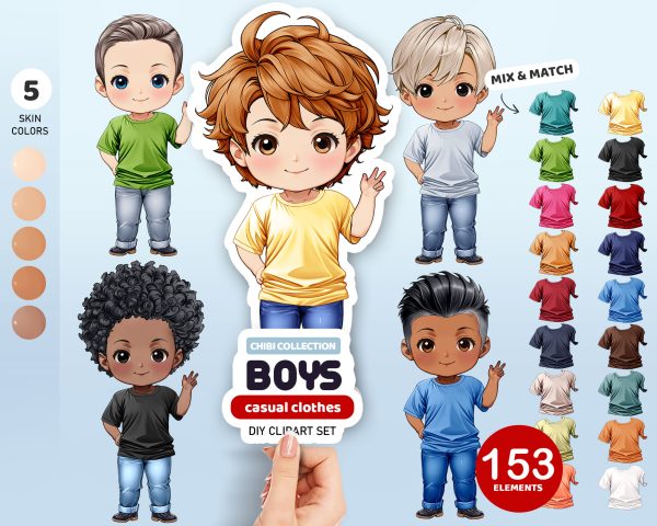 Chibi Casual Boys Clipart