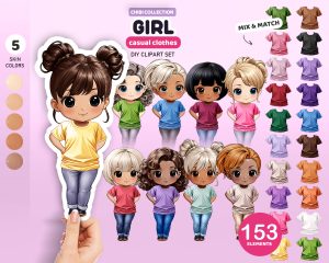 Casual Little Girls Clipart