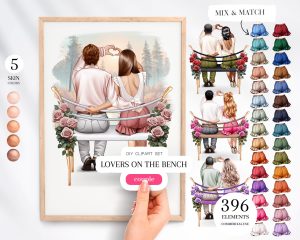 Lovers on the Bench Clipart