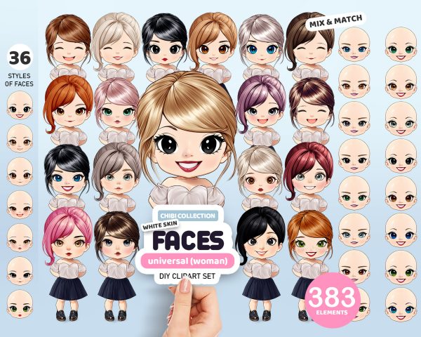 White Female Faces Clipart