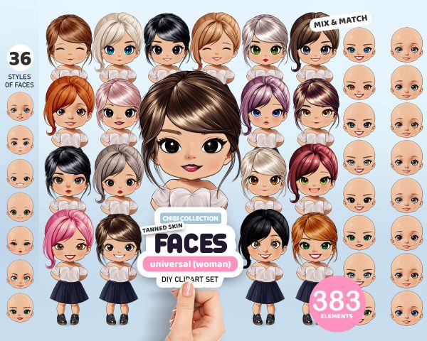 Tanned Female Faces Clipart