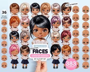 Brown Female Faces Clipart