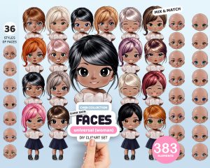 Dark Female Faces Clipart