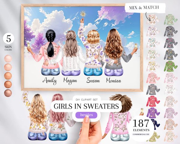 Girls in Sweaters Clipart