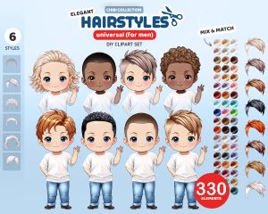 Elegant Hairstyles for Chibi Boys Clipart