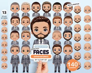 Tanned Male Faces Clipart