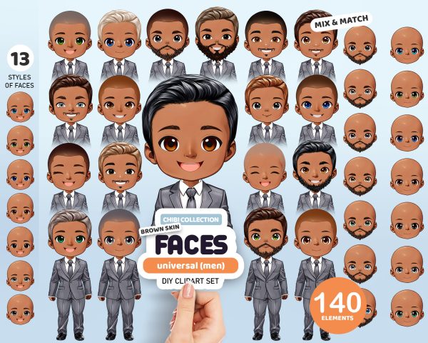 Brown Male Faces Clipart