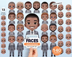 Dark Male Faces Clipart