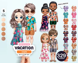 Vacation Couple Chibi Clipart