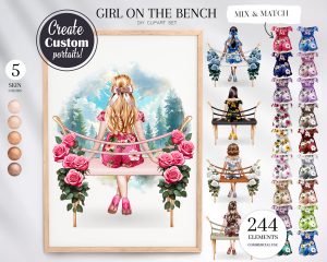 Girl on The Bench Clipart