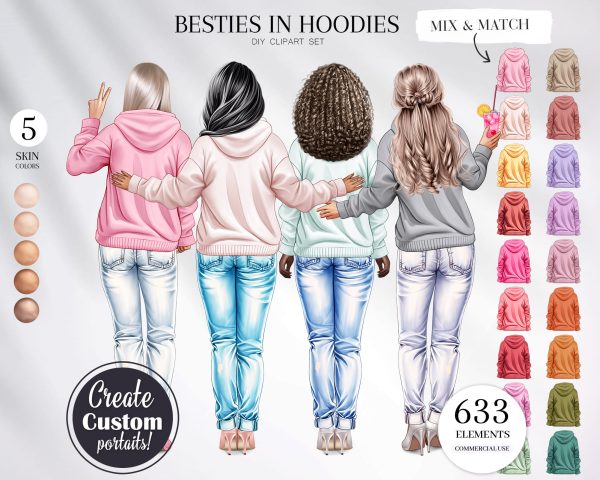 Besties in Hoodies Clipart