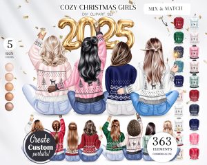 Cozy Christmas Girls Clipart