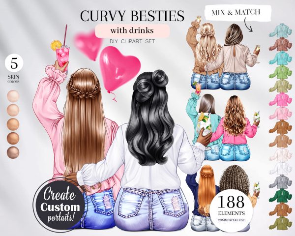 Curvy Sitting Besties Clipart