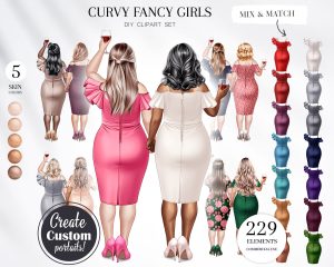 Curvy Fancy Girls Clipart