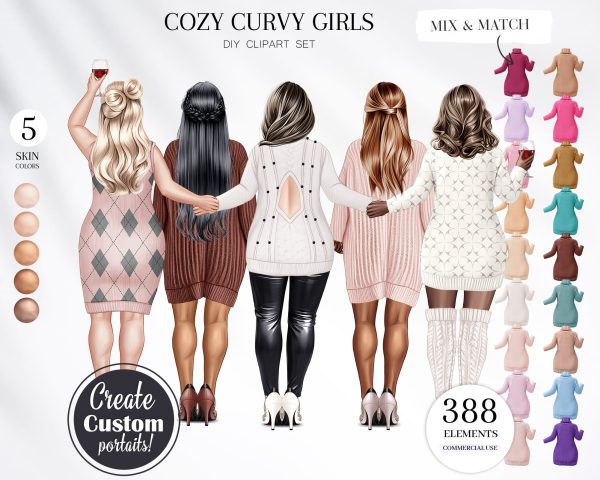 Cozy Curvy Girls Clipart