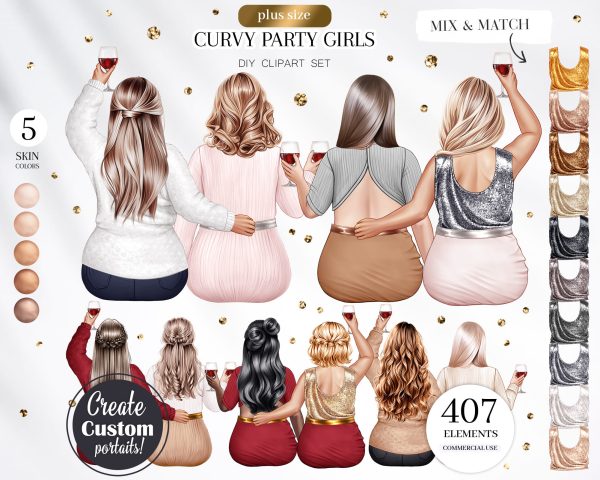 Curvy Party Girls Clipart