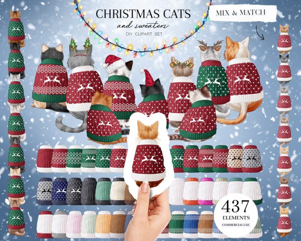 Christmas Cats and Sweaters Clipart