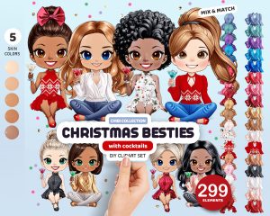 Chibi Christmas Besties Clipart