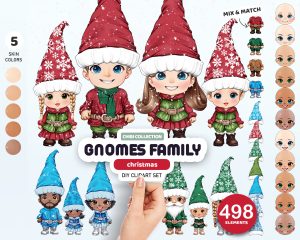 Chibi Gnomes Family Clipart