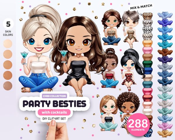 Chibi Party Besties Clipart