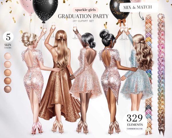 Graduation Party Girls Clipart