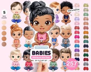 Chibi Sitting Babies Clipart