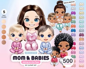 Chibi Mom and Baby Clipart