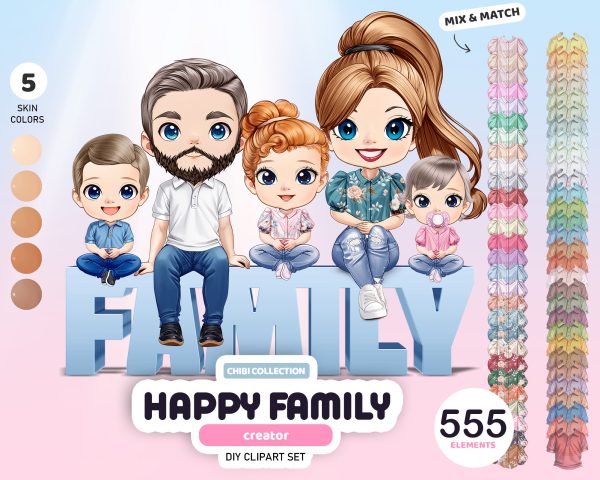 Chibi Happy Family Clipart