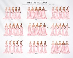 Salmon Pink Bridesmaids Clipart - Image 2