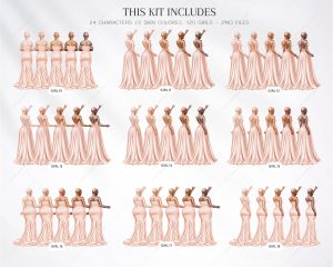 Pastel Peach Bridesmaids Clipart - Image 3