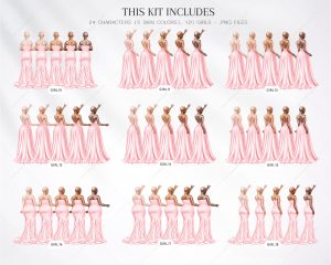 Salmon Pink Bridesmaids Clipart - Image 3