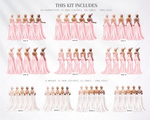 Salmon Pink Bridesmaids Clipart - Image 4