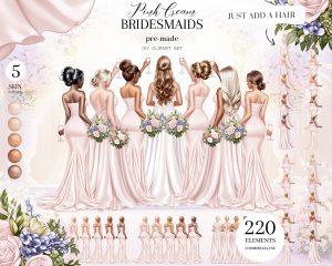 Pink Cream Bridesmaids Clipart