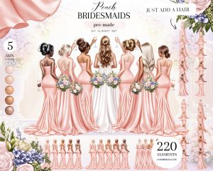 Peach Bridesmaids Clipart