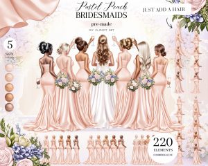 Pastel Peach Bridesmaids Clipart