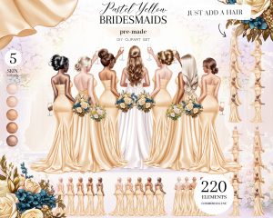 Pastel Yellow Bridesmaids Clipart