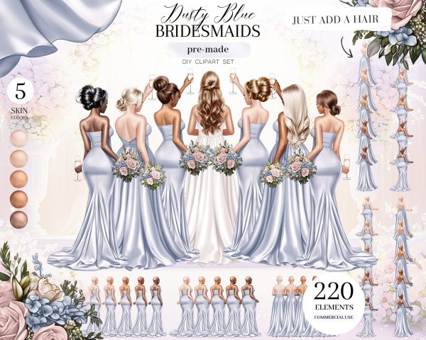 Dusty Blue Bridesmaids Clipart