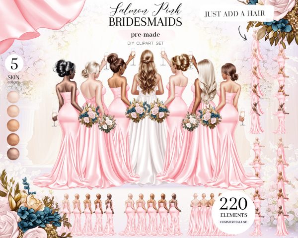 Salmon Pink Bridesmaids Clipart