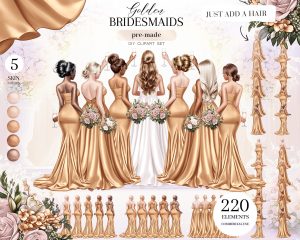 Golden Bridesmaids Clipart