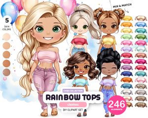 Chibi Rainbow Tops Clipart