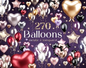 270 Metallic Balloons Clipart